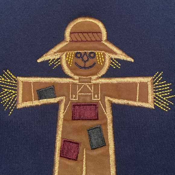 Fall Patchwork Scarecrow, Pumpkins, Halloween Theme Sweatshirt Pullover XL - Picture 3 of 13